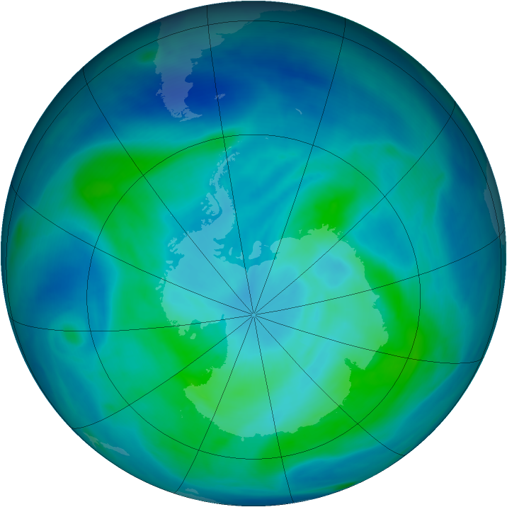 Antarctic ozone map for 06 March 2008